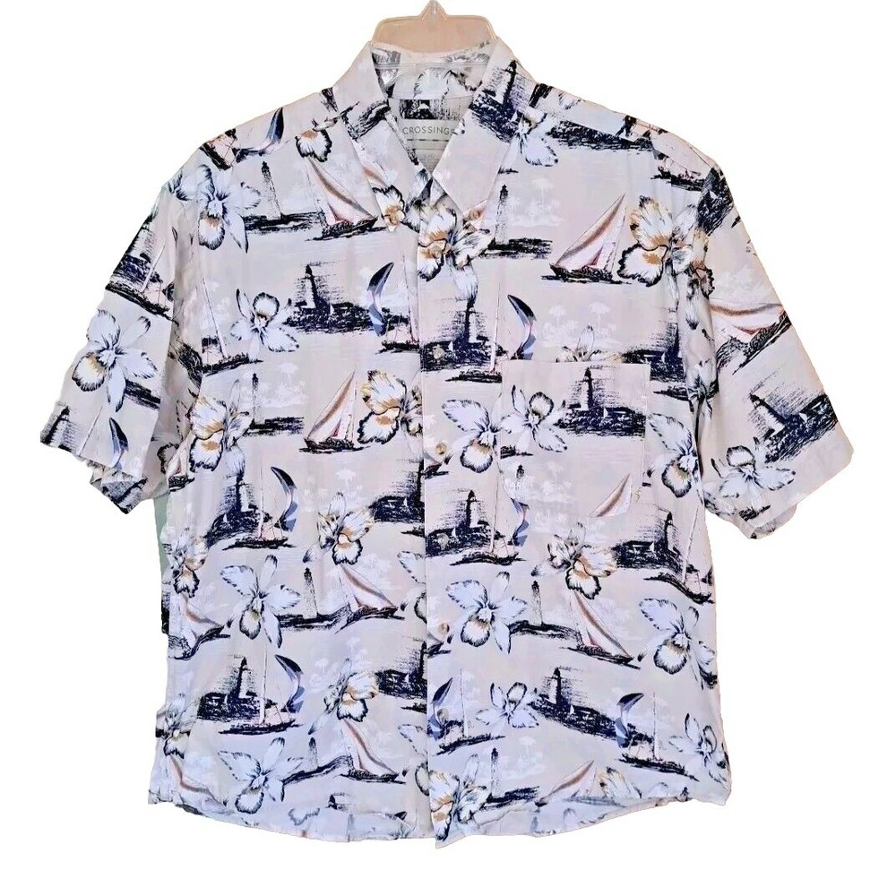 Crossings Shirt Men's‎ Size Lg Nautical Theme Sailboats 100% Breathable Cotton